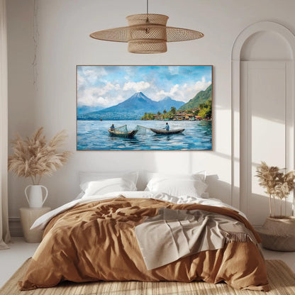 Lake Atitlán , Guatemala Mayan Landscape canvas wall art shown in a styled room (view 2)