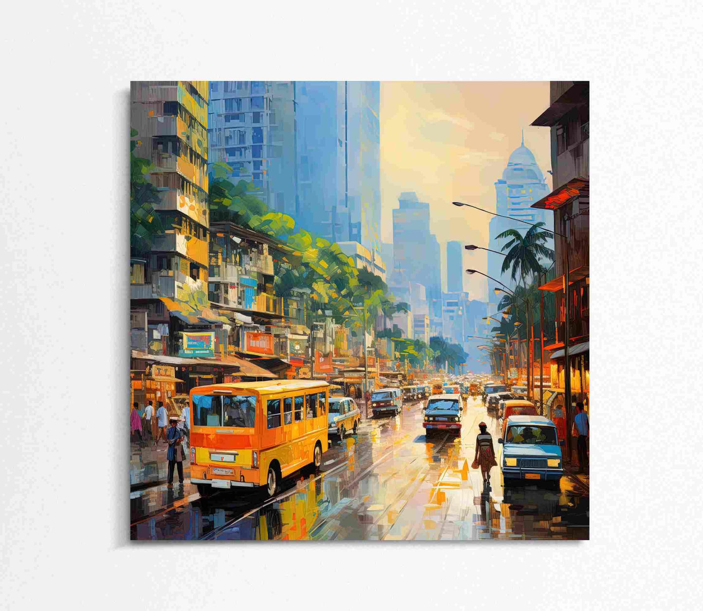 Mumbai Cityscape , Bombay Skyline India canvas wall art in gold tones