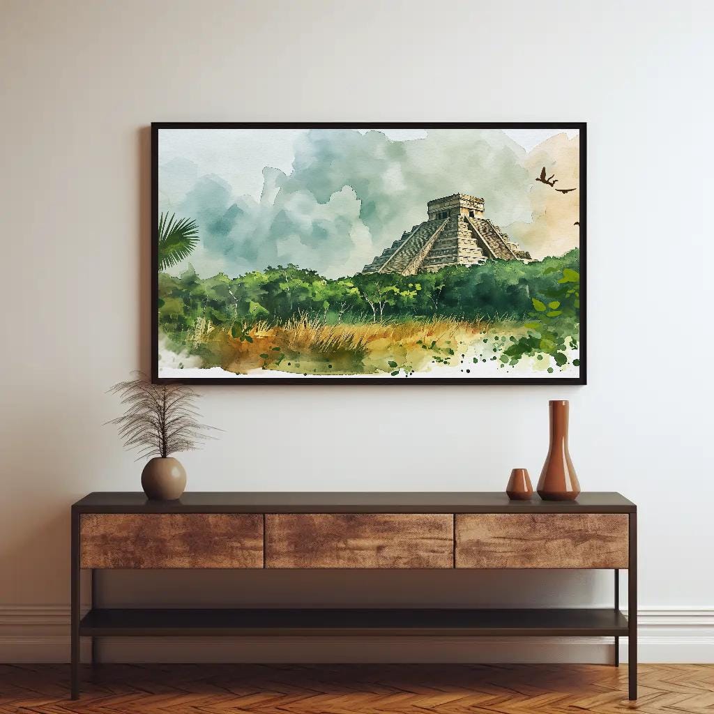 Chichen Itza folk art canvas wall art, ready to hang