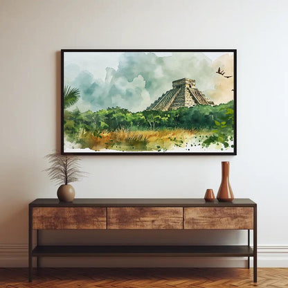 Chichen Itza folk art canvas wall art, ready to hang