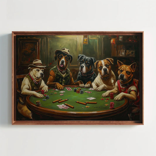 a painting of four dogs playing poker