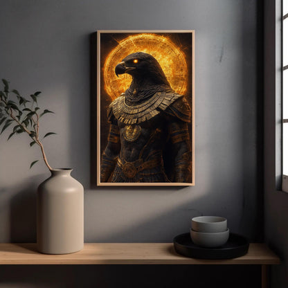 Horus canvas wall art shown in a styled room