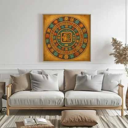 Mayan Calendar canvas wall art shown in a living room (view 3)