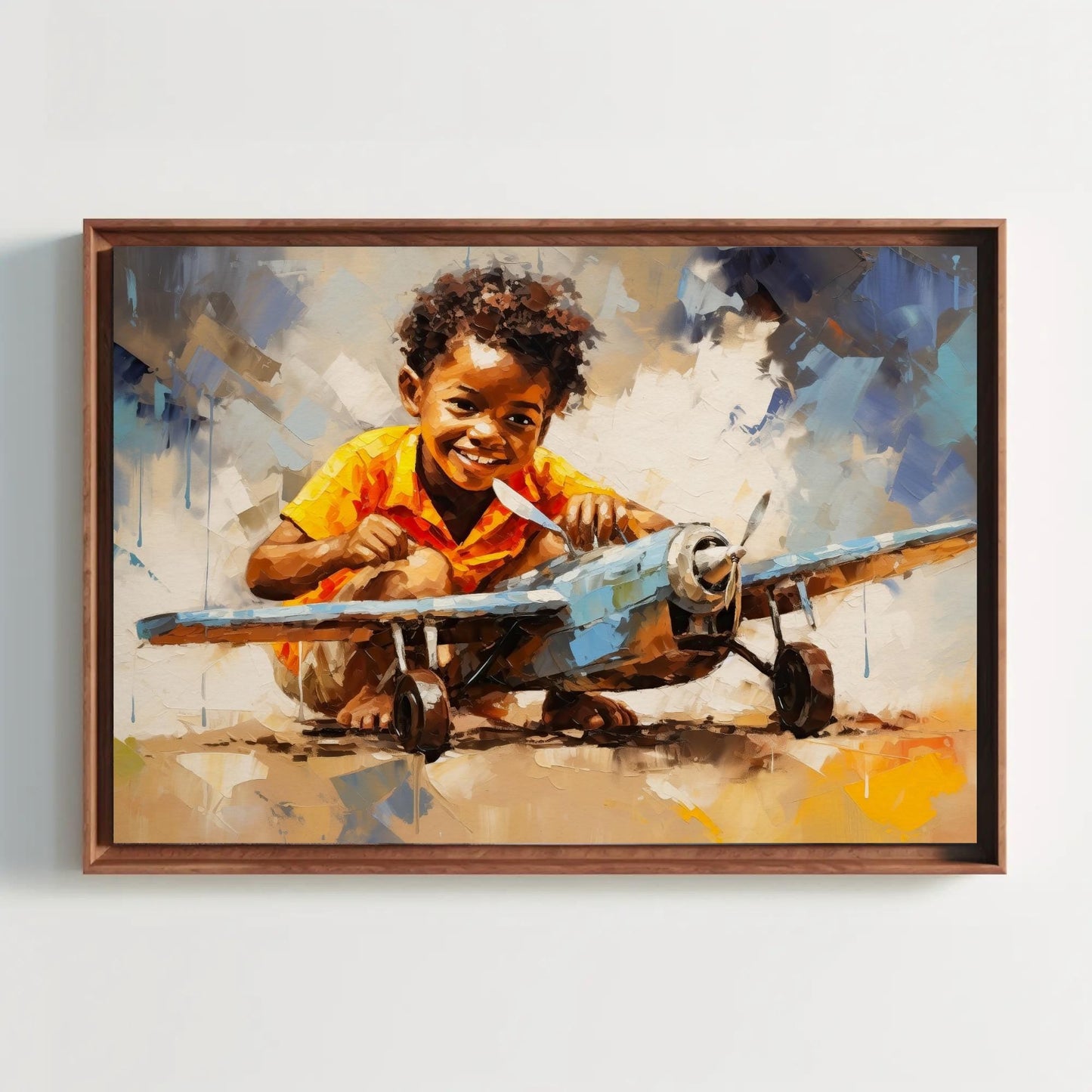 African American Canvas Print - Motivational Boy with Toy Plane | Black Art Wall Decor - Antarmada