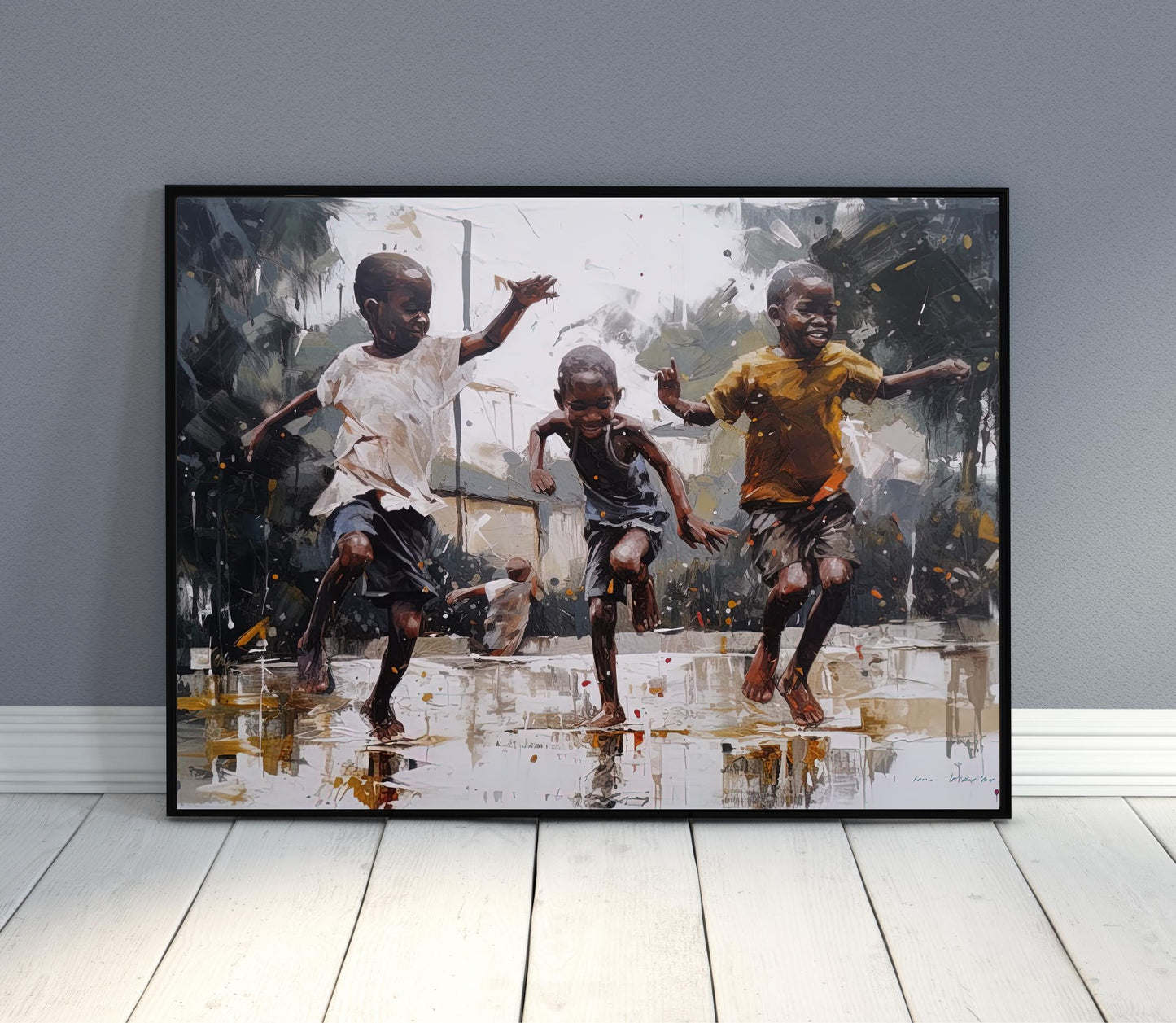 African Children , Joyful Kids canvas wall art shown in a styled room (view 4)