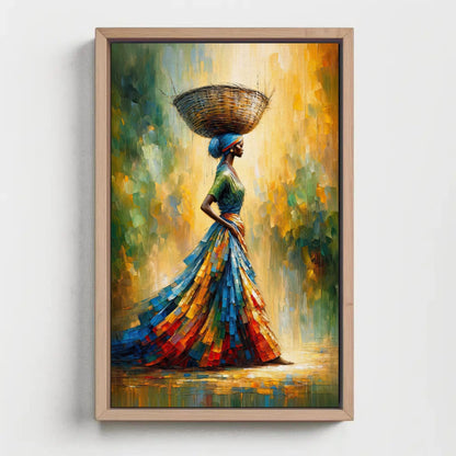 African Woman , Black Queen Basket canvas wall art shown in a styled room (view 4)