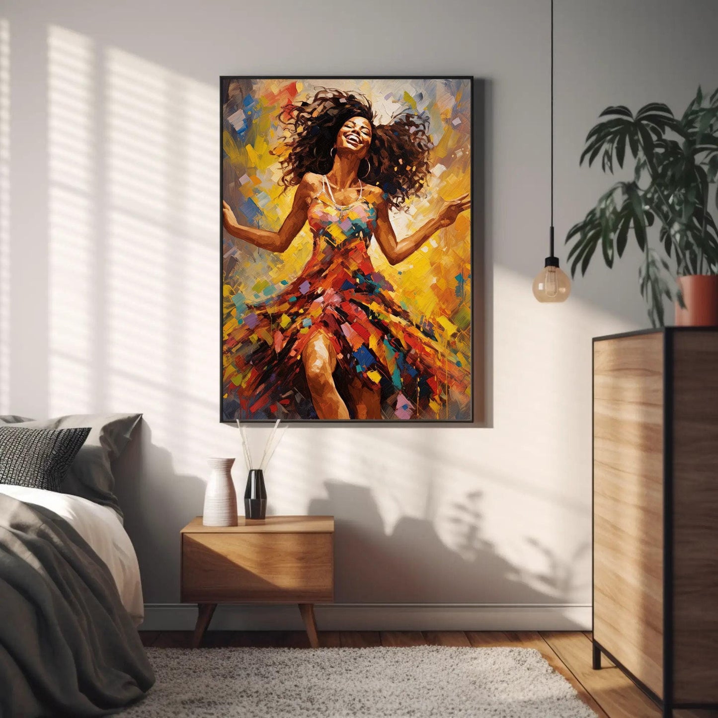African Woman Dancing Art - Colorful Wall Art Framed Canvas Print, Vibrant Decor - Antarmada