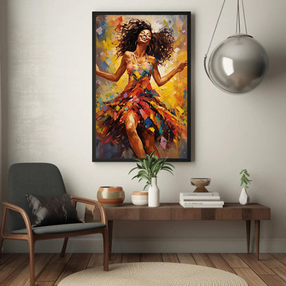 African Woman Dancing Art - Colorful Wall Art Framed Canvas Print, Vibrant Decor - Antarmada
