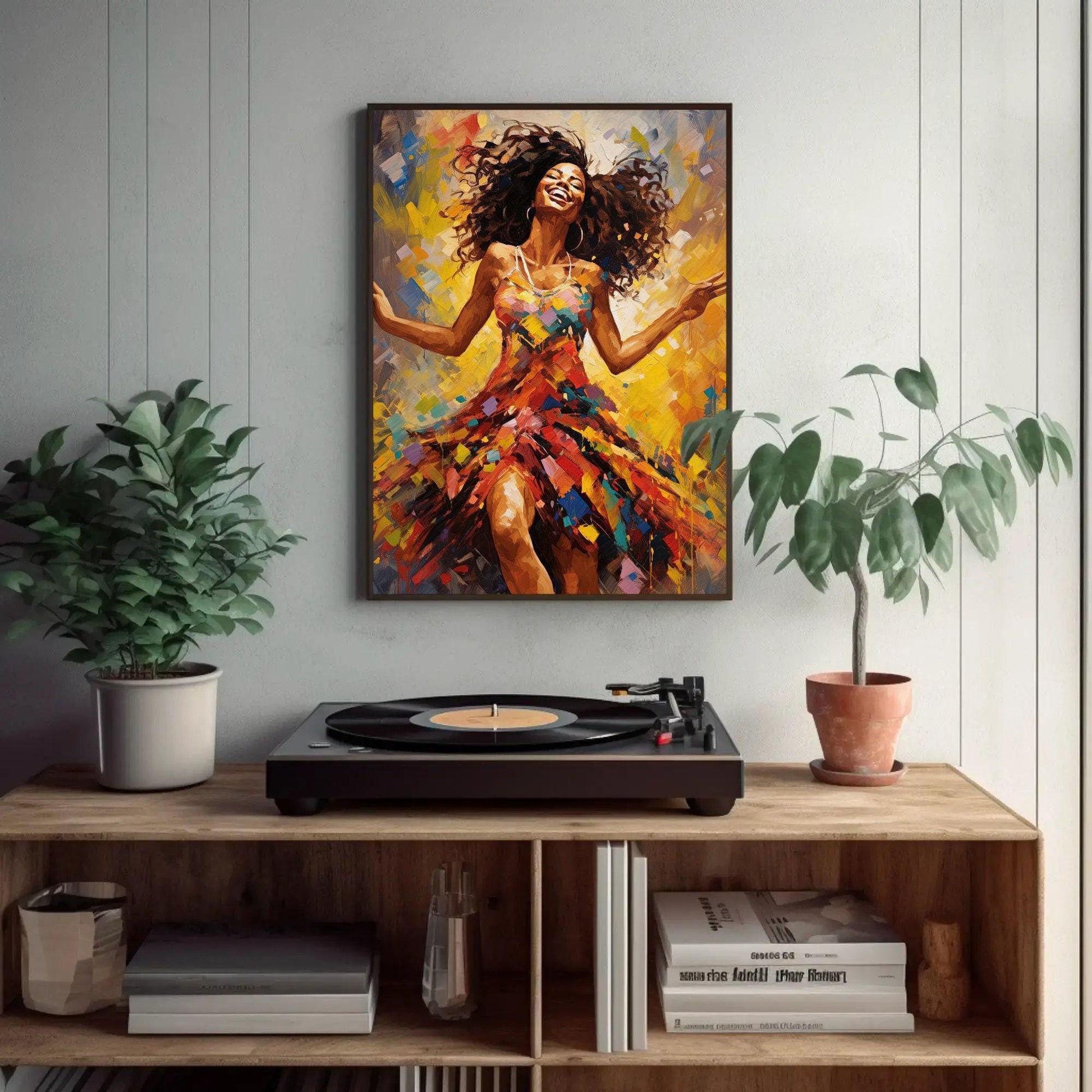 African Woman Dancing Art - Colorful Wall Art Framed Canvas Print, Vibrant Decor - Antarmada