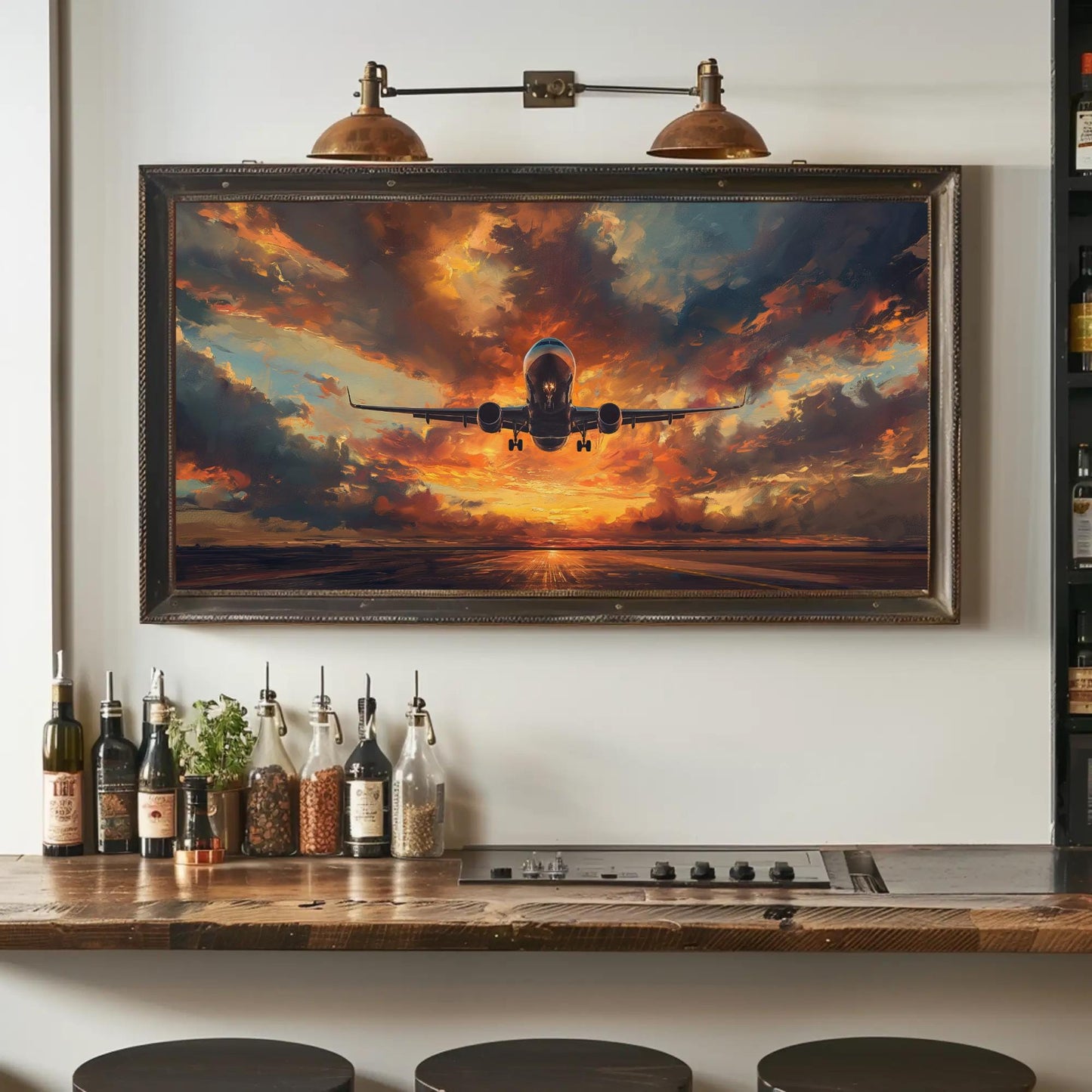 Airplane Takeoff Canvas | Aviation Wall Art - Framed Aircraft Print Ready to Hang - Antarmada