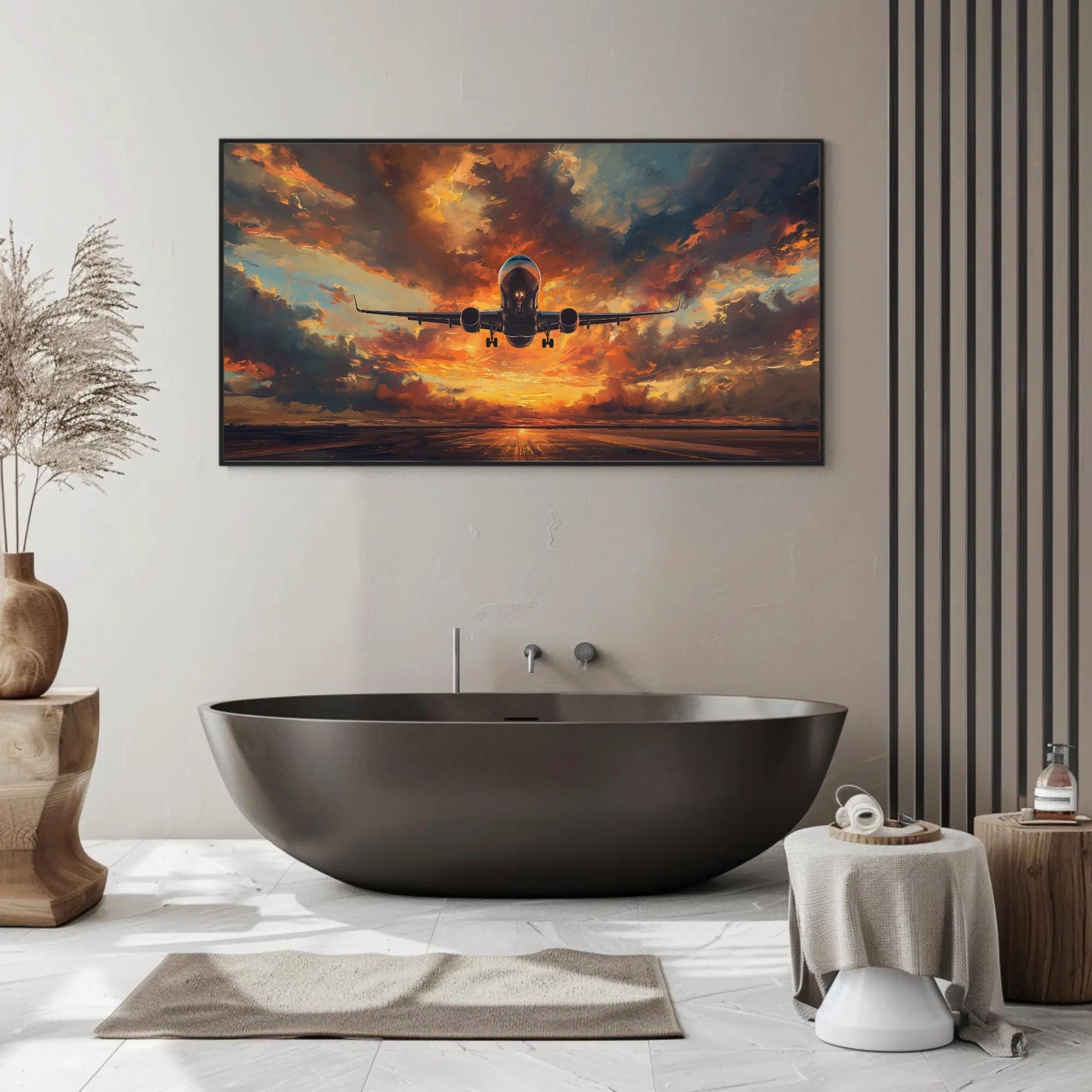 Airplane Takeoff Canvas | Aviation Wall Art - Framed Aircraft Print Ready to Hang - Antarmada