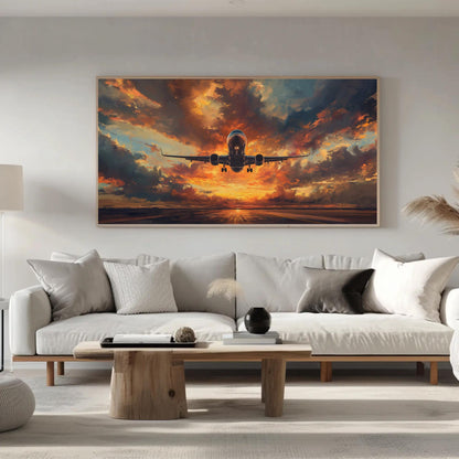 Airplane Takeoff Canvas | Aviation Wall Art - Framed Aircraft Print Ready to Hang - Antarmada