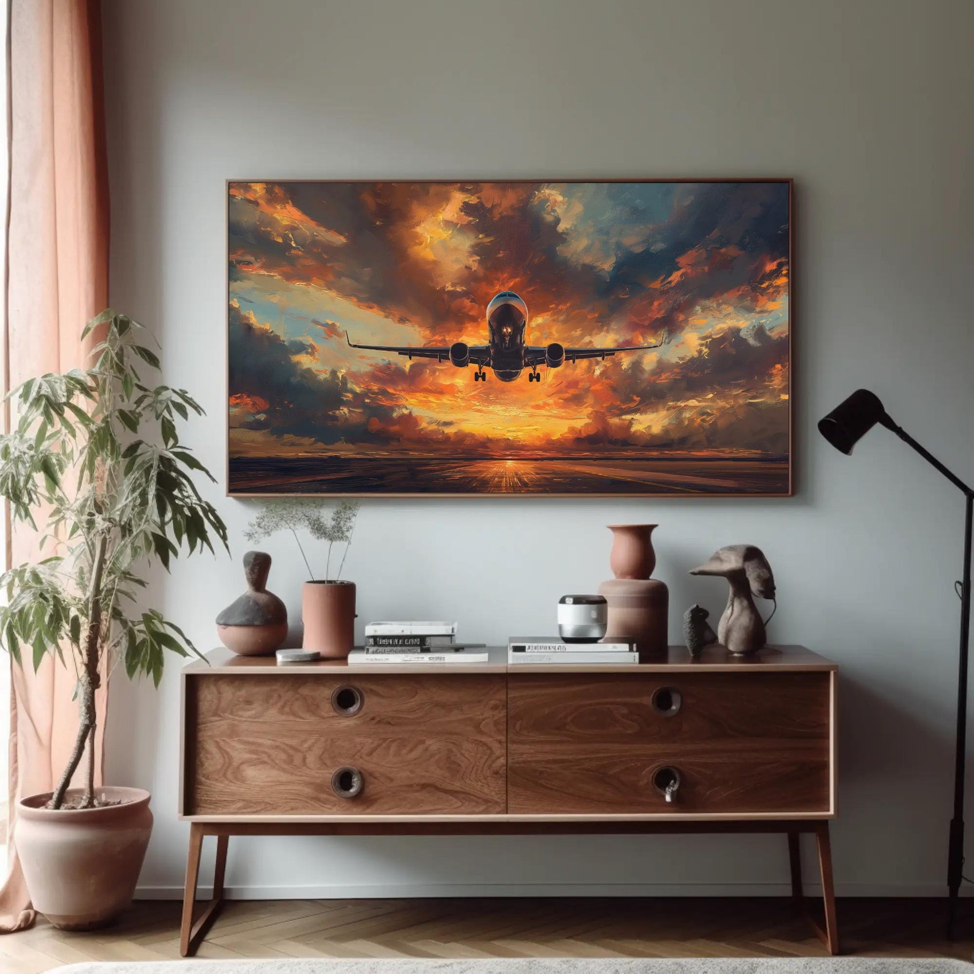 Airplane Takeoff Canvas | Aviation Wall Art - Framed Aircraft Print Ready to Hang - Antarmada