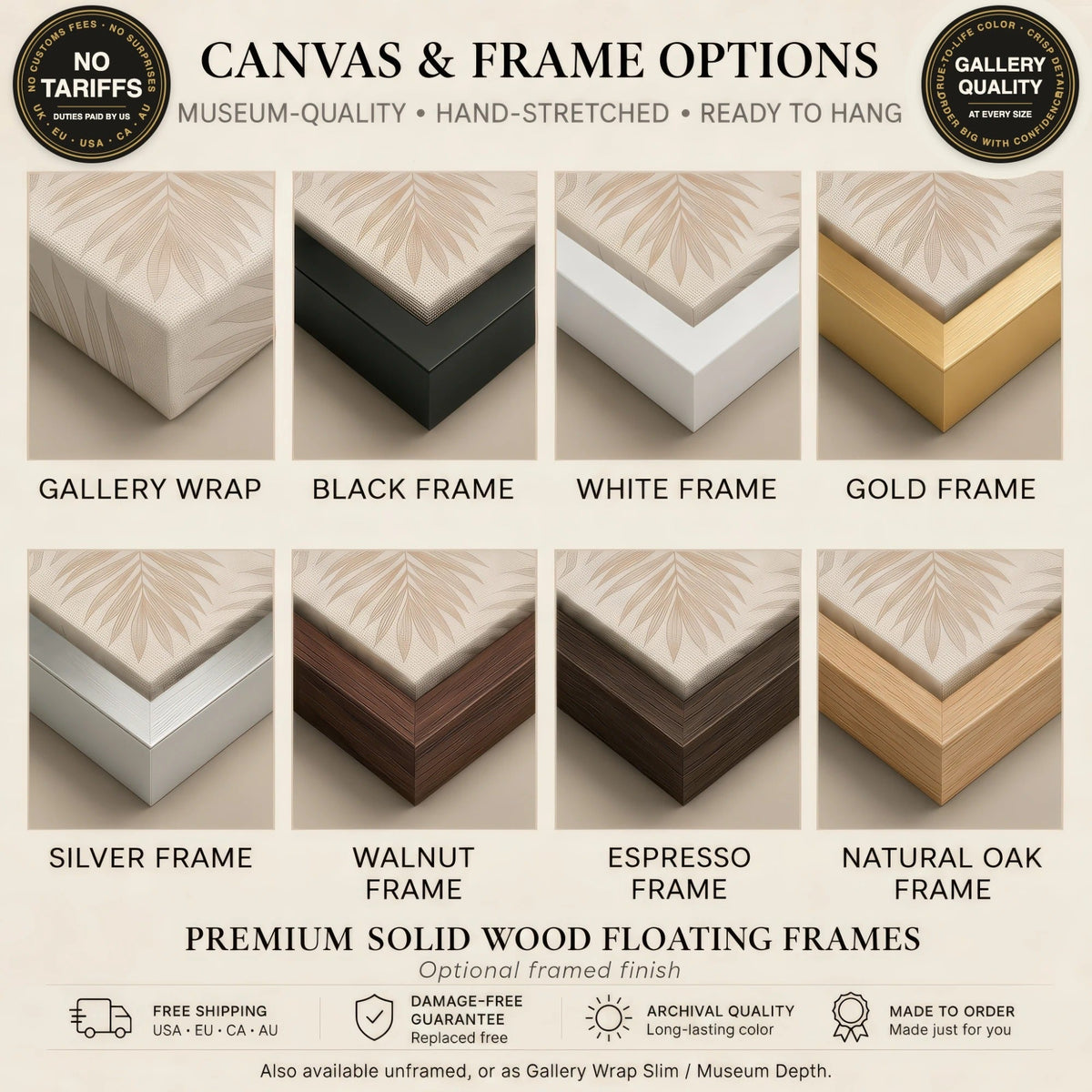 Koi Fish Pond canvas and frame options: gallery wrap and 7 solid wood floating frame colours