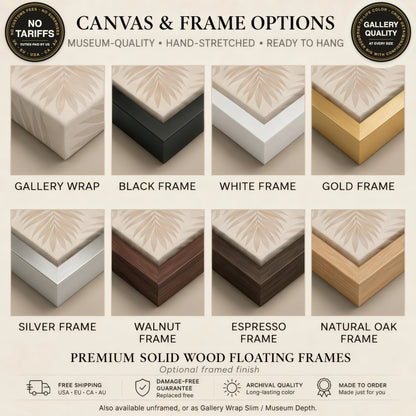 Minimalist Cactus Desert canvas and frame options: gallery wrap and 7 solid wood floating frame colours