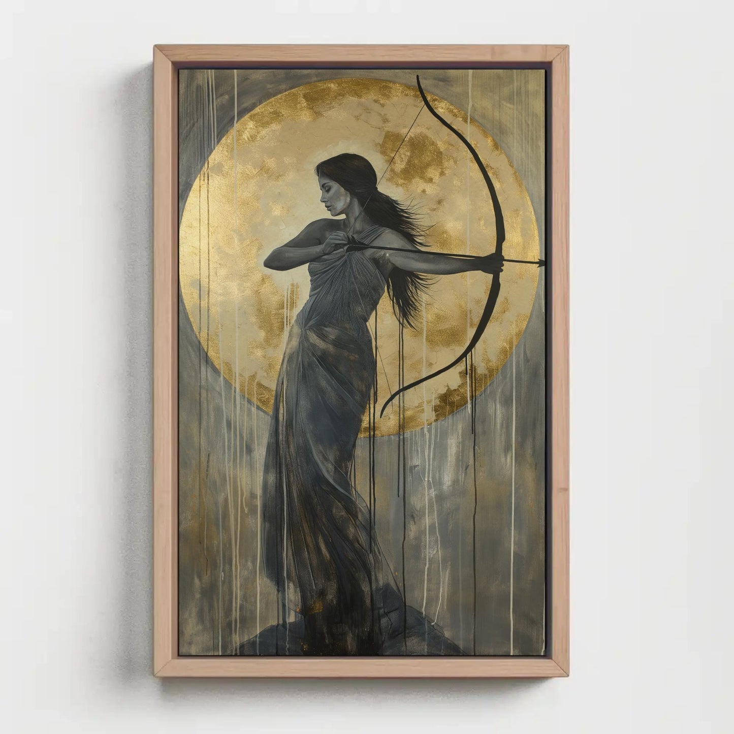 Artemis Goddess Canvas | Greek Mythology Art - Gold Moon Painting, Framed Wall Decor - Antarmada
