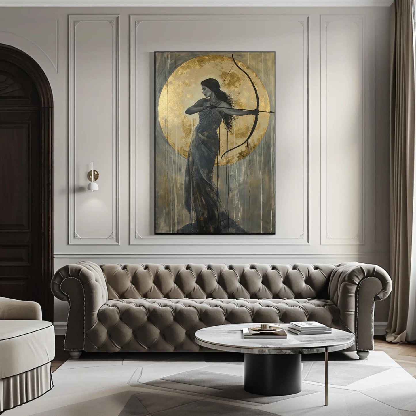 Artemis Goddess Canvas | Greek Mythology Art - Gold Moon Painting, Framed Wall Decor - Antarmada