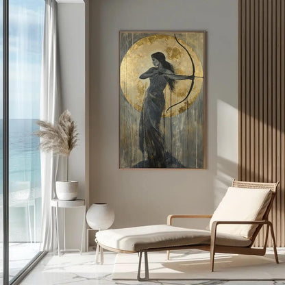 Artemis Goddess Canvas | Greek Mythology Art - Gold Moon Painting, Framed Wall Decor - Antarmada