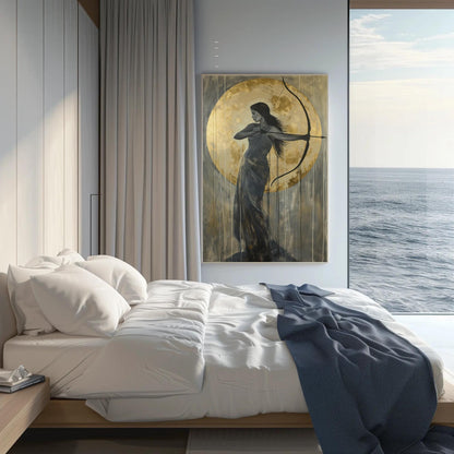 Artemis Goddess Canvas | Greek Mythology Art - Gold Moon Painting, Framed Wall Decor - Antarmada