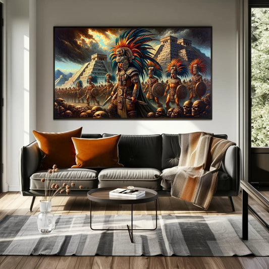 Aztec Warriors Canvas Print – Framed Mexican Wall Art With Wooden Frame - Antarmada