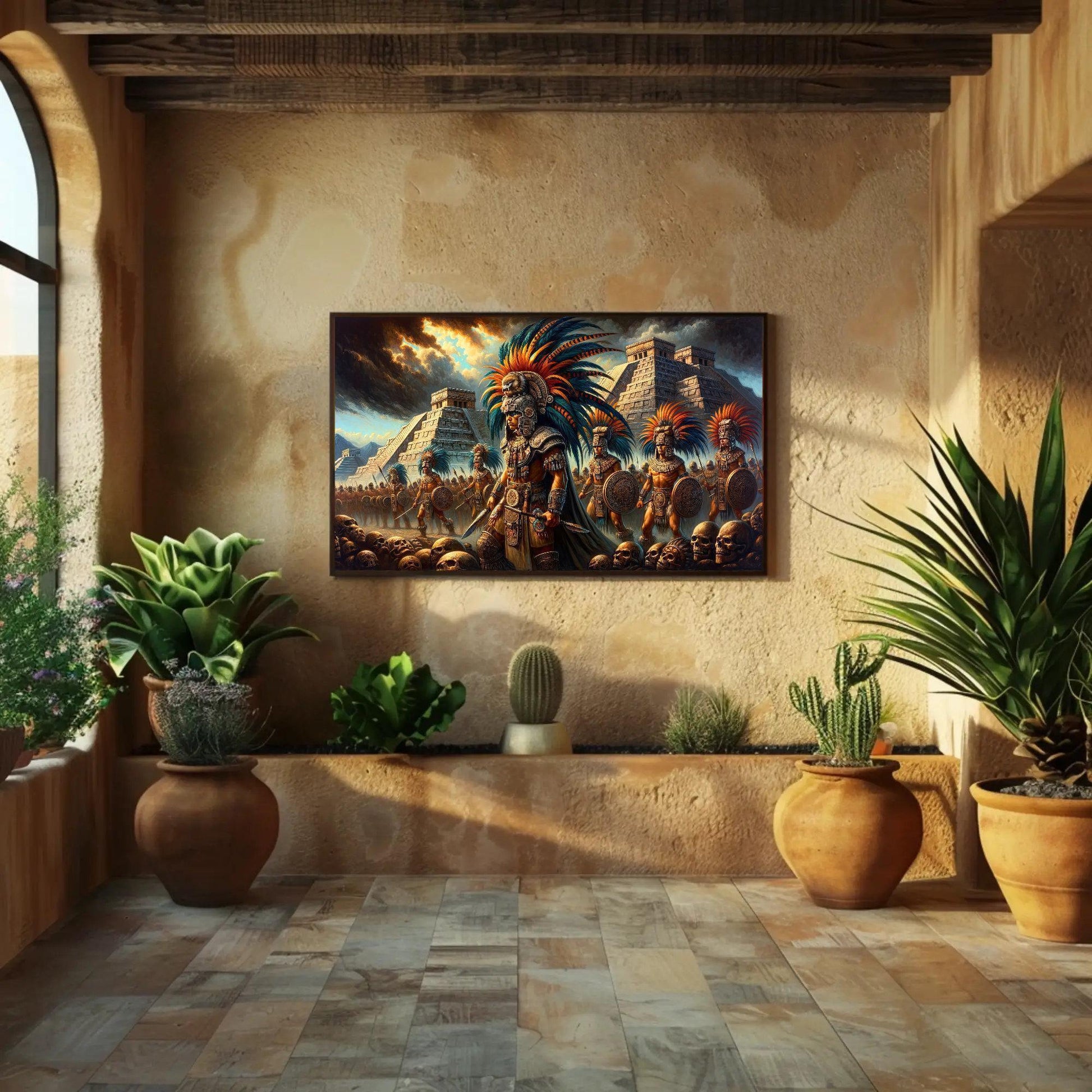 Aztec Warriors Canvas Print – Framed Mexican Wall Art With Wooden Frame - Antarmada