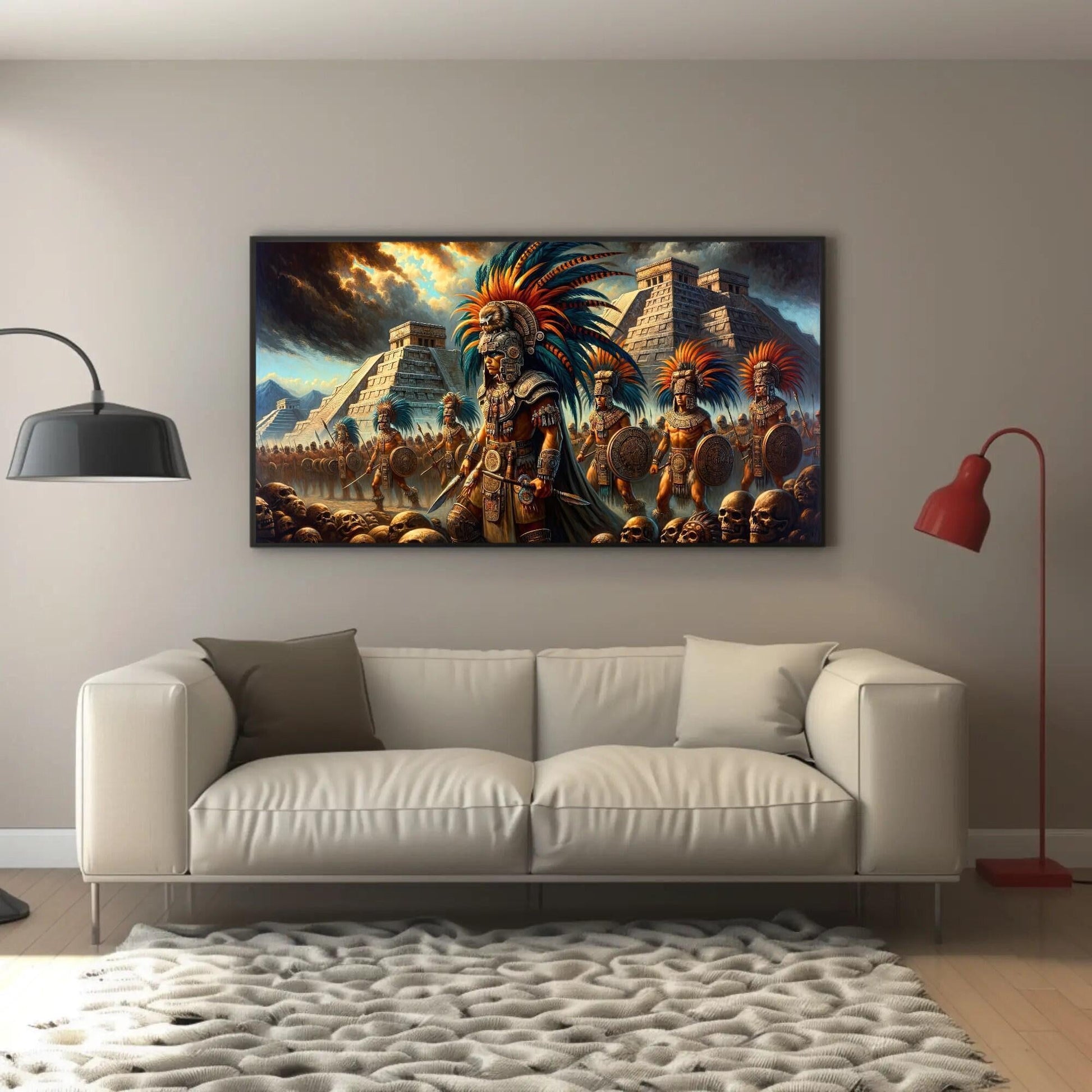 Aztec Warriors Canvas Print – Framed Mexican Wall Art With Wooden Frame - Antarmada