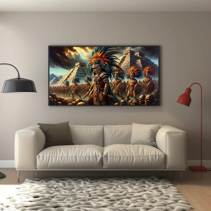 Aztec Warriors Canvas Print – Framed Mexican Wall Art With Wooden Frame - Antarmada
