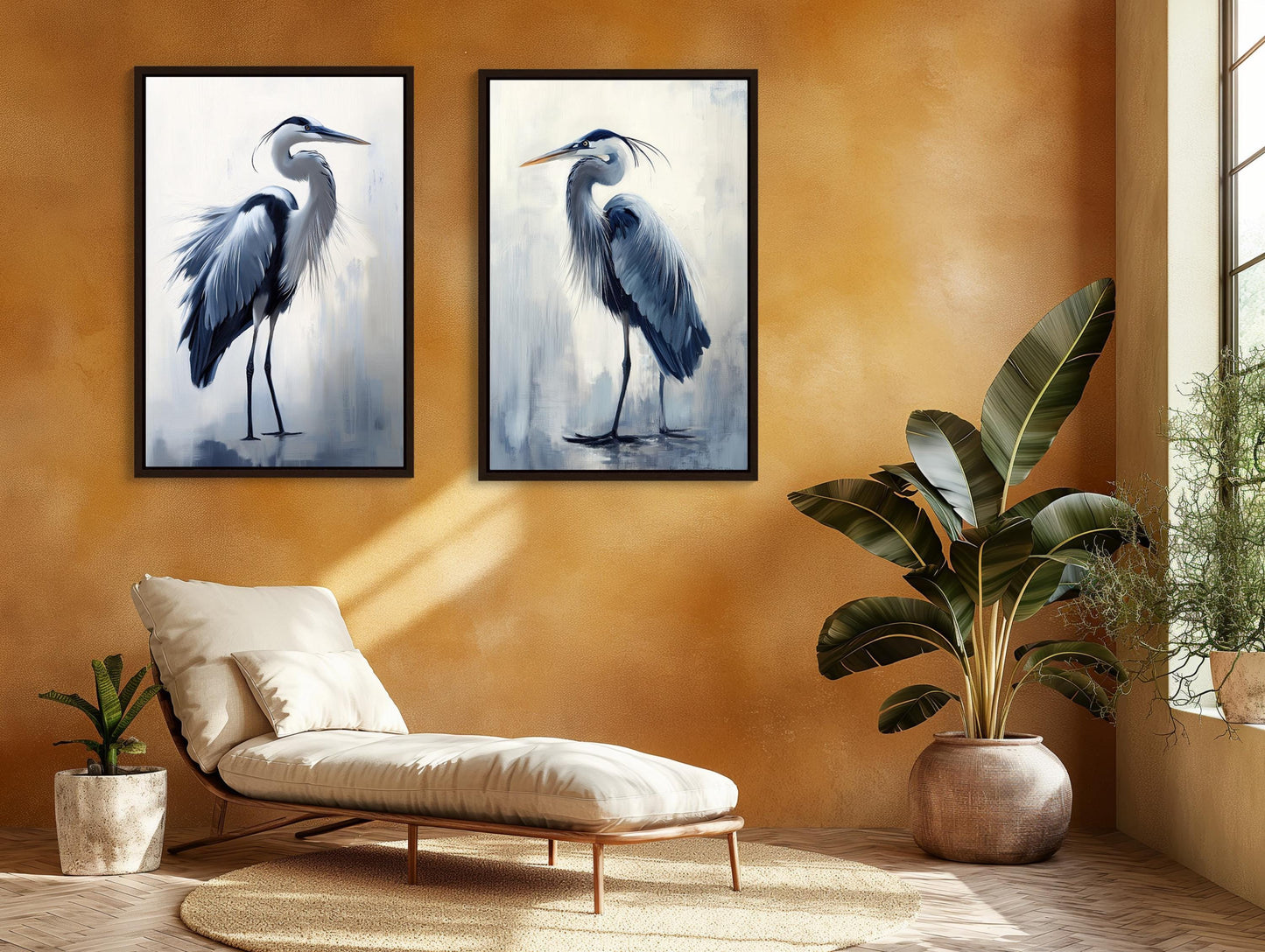 Blue Heron Set of 2 , Coastal Bird canvas wall art, statement décor