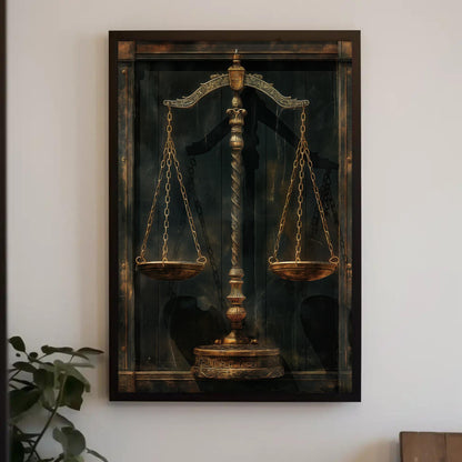 Scales Of Justice Art, Elegant Law Office Decor, Framed Legal Canvas Painting