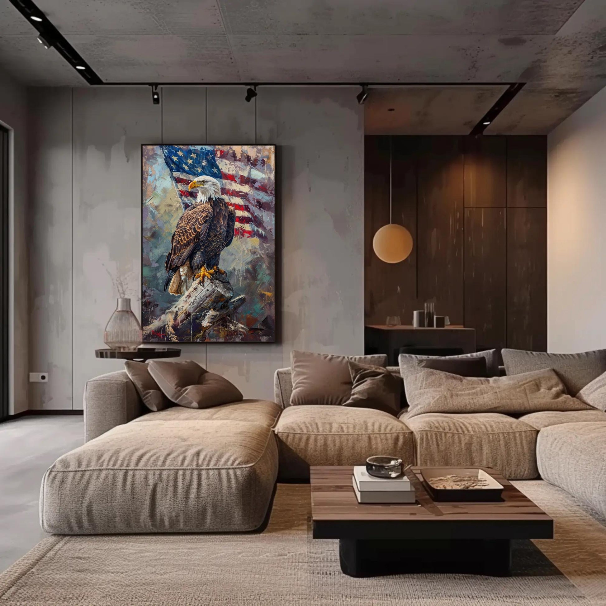 Bald Eagle canvas wall art shown in a living room