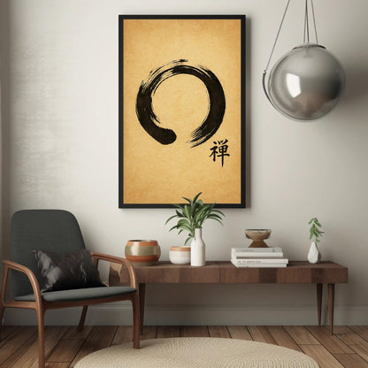 a living room with a chair and a painting on the wall