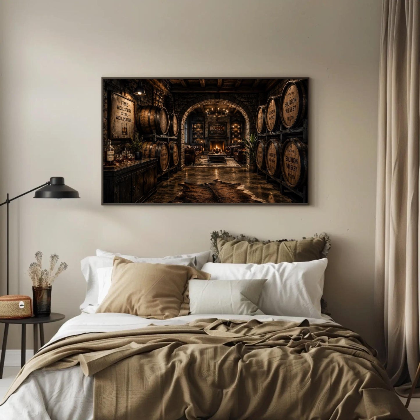 Bourbon Whiskey Wall Art - Horizontal Canvas, Sepia Barrel Prints