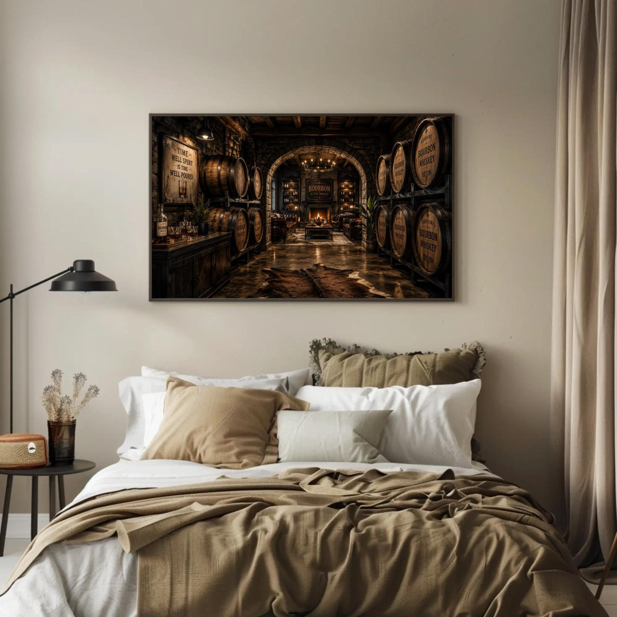 Bourbon Whiskey Wall Art - Horizontal Canvas, Sepia Barrel Prints