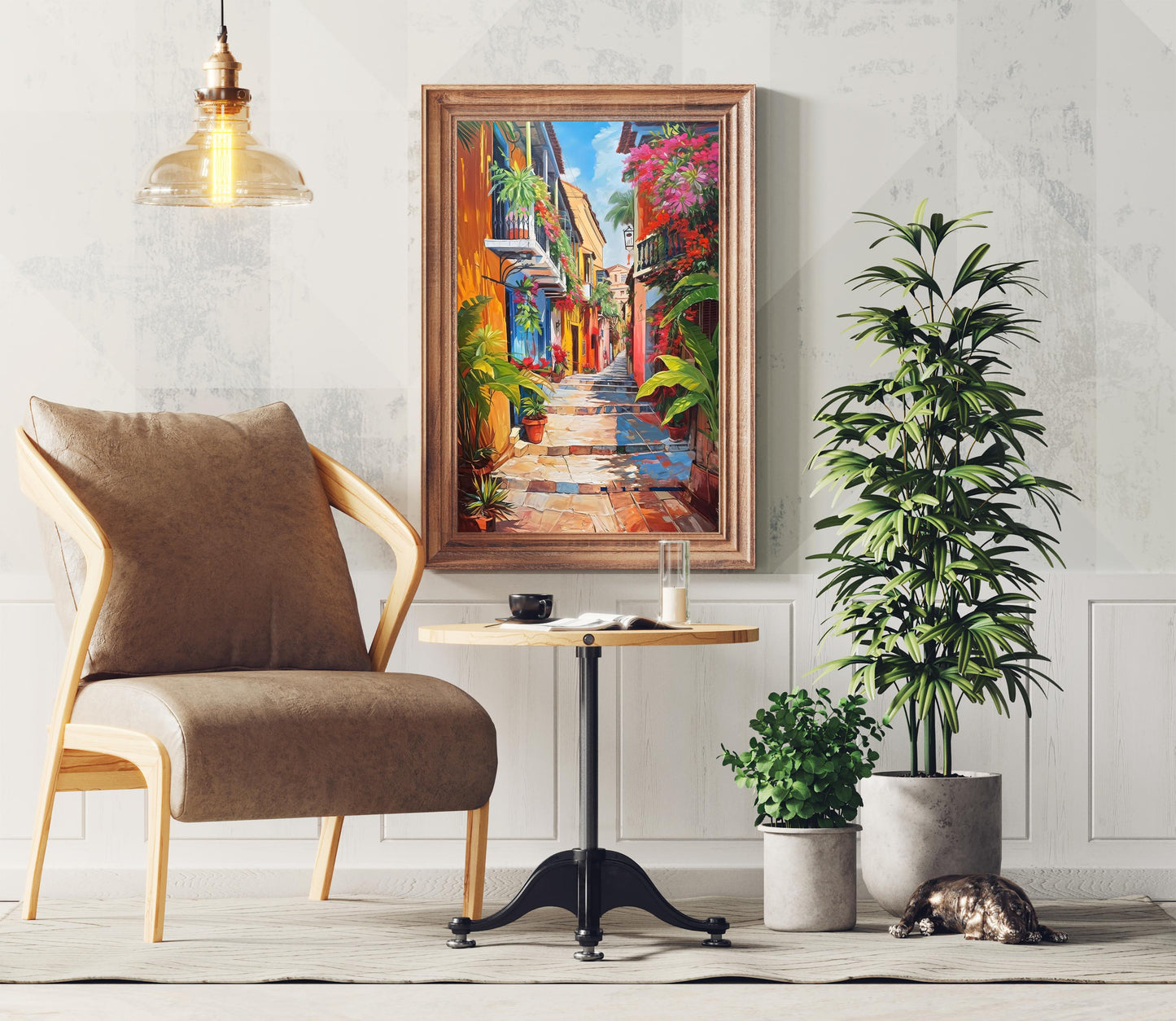 Cartagena Street , Vibrant Colombian canvas print, premium giclée wall art