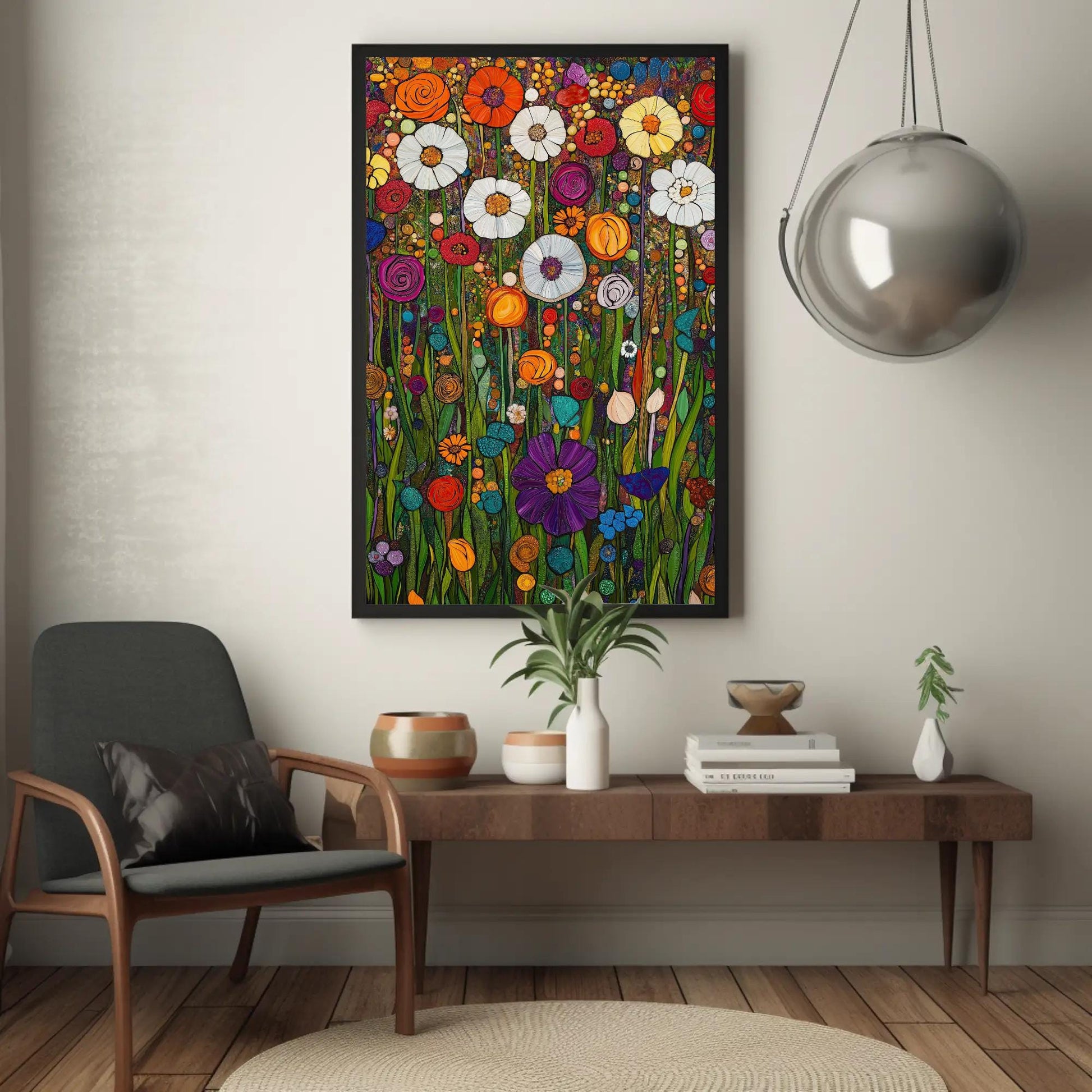 Klimt Floral canvas wall art shown in a living room