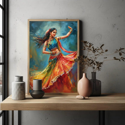 Indian Folk Dance Art canvas wall art shown in a styled room (view 5)