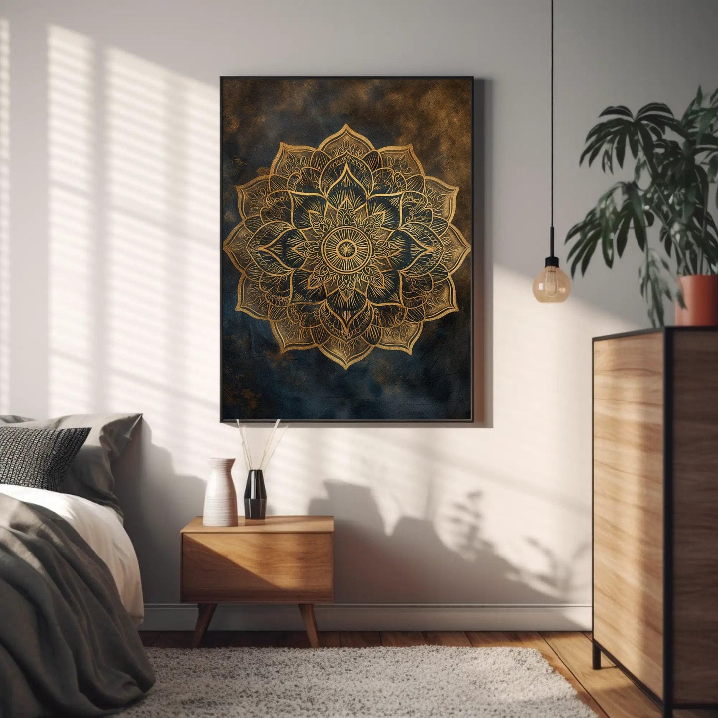 Gold Mandala boho canvas wall art, ready to hang