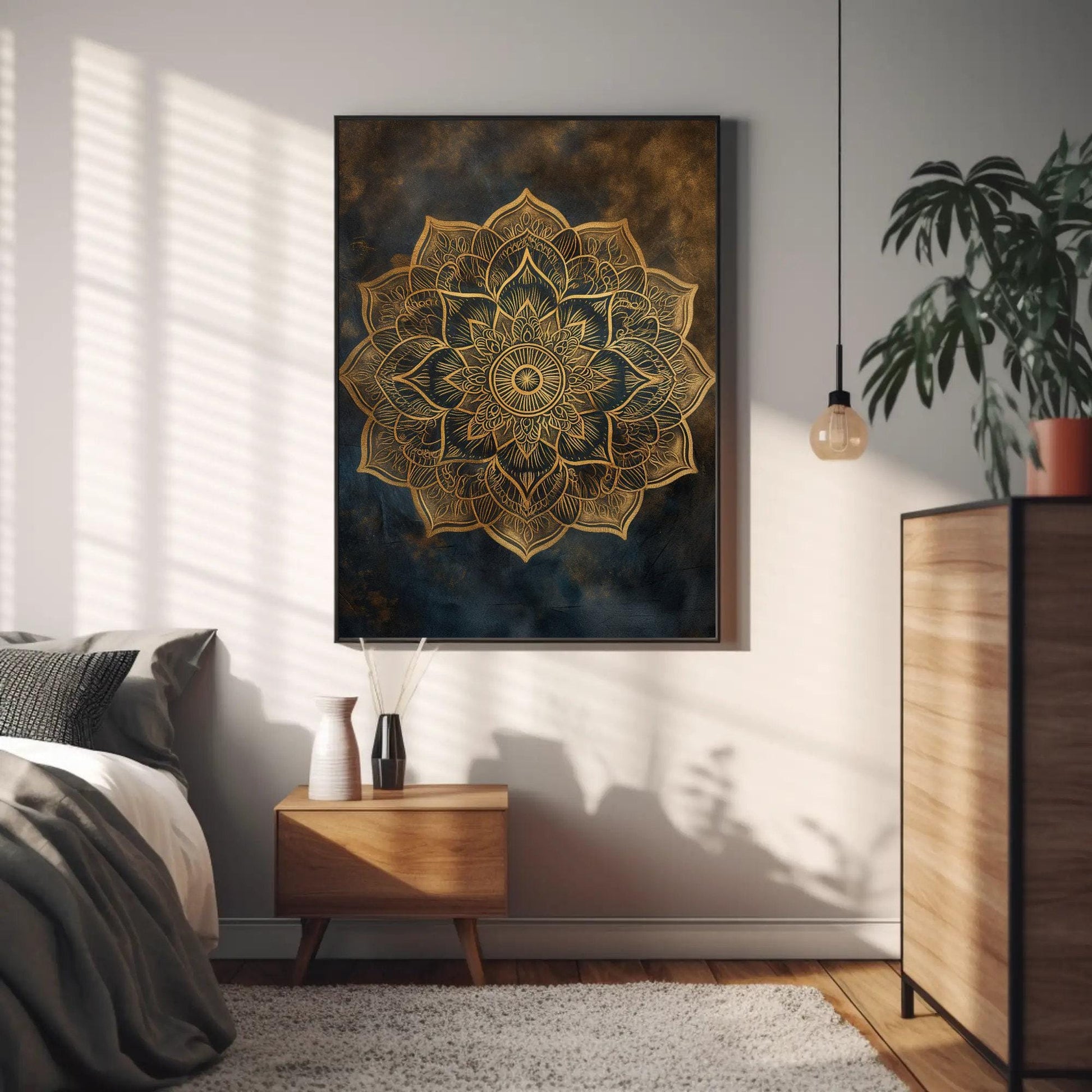 Gold Mandala boho canvas wall art, ready to hang