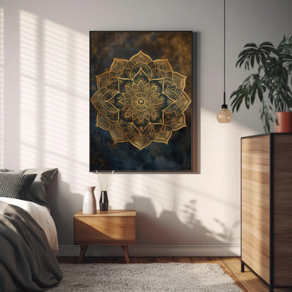 Gold Mandala boho canvas wall art, ready to hang