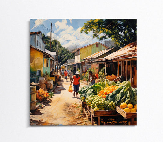 African Vegetable Market Canvas Print, Black Market Scene Art