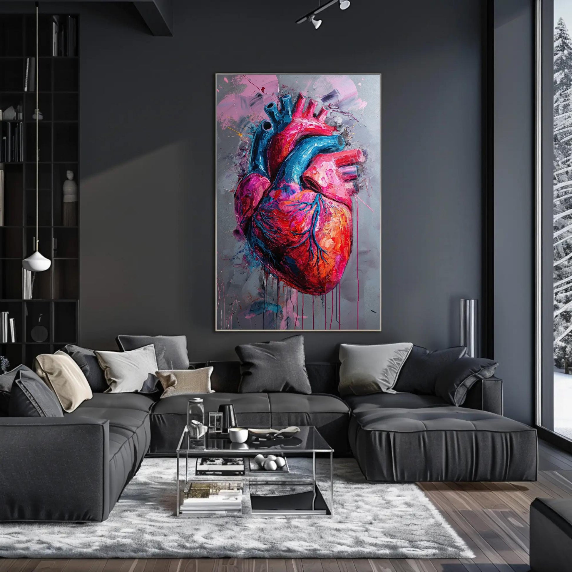 Abstract Human Heart Painting canvas wall art shown in a living room (view 3)