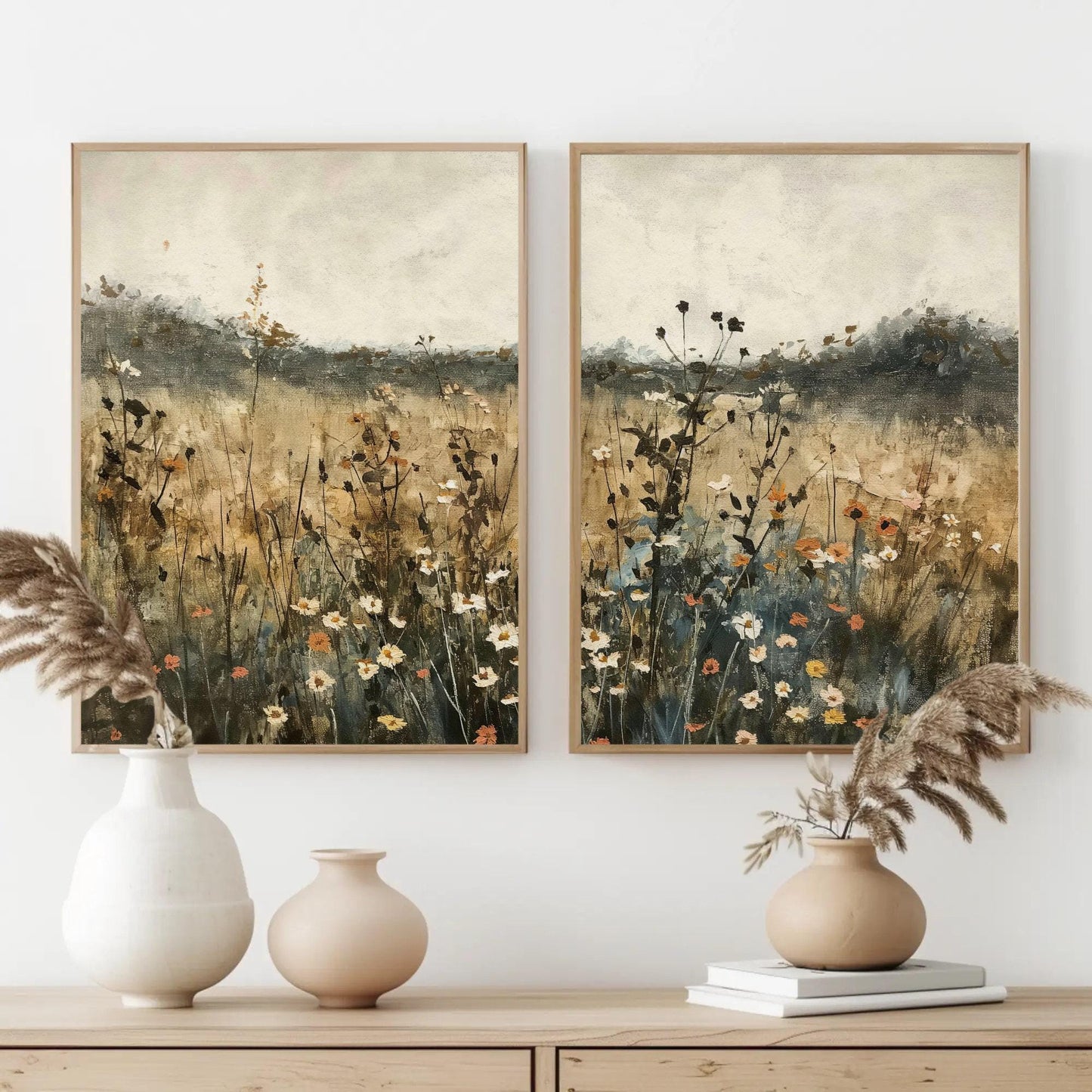 Muted Wildflowers canvas wall art shown in a styled room