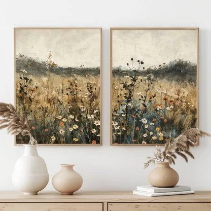Muted Wildflowers canvas wall art shown in a styled room