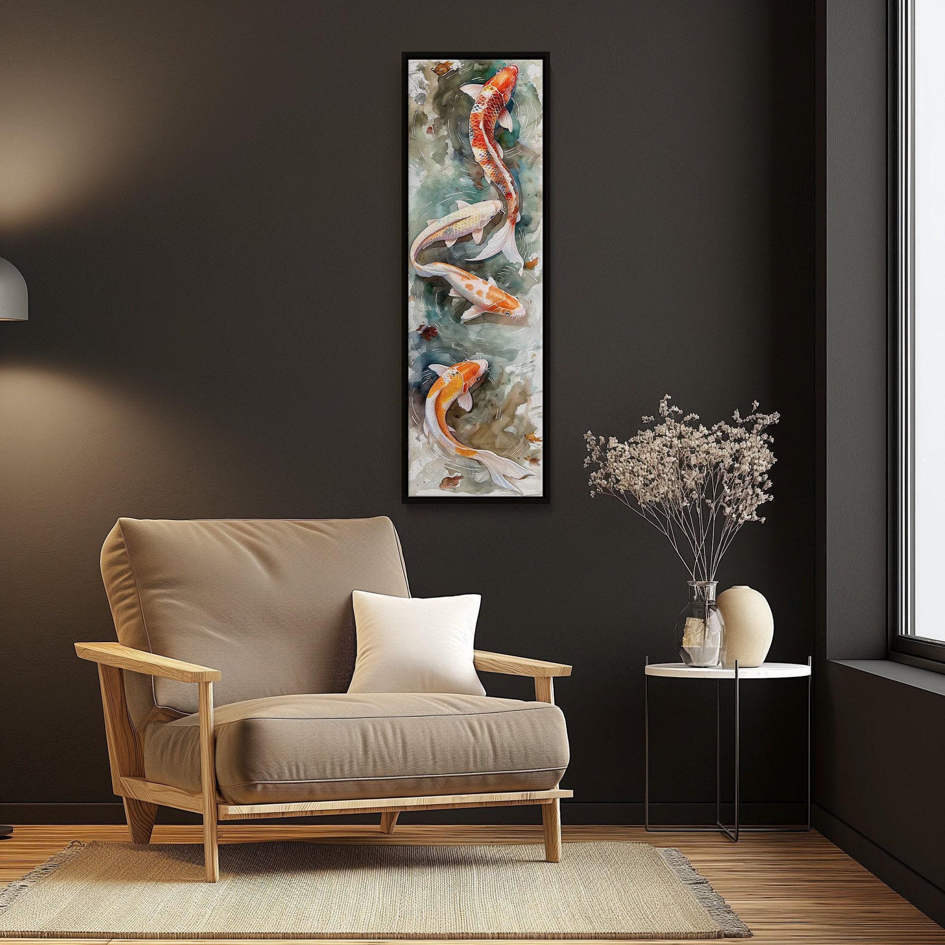 Koi Fish Pond canvas wall art, statement décor