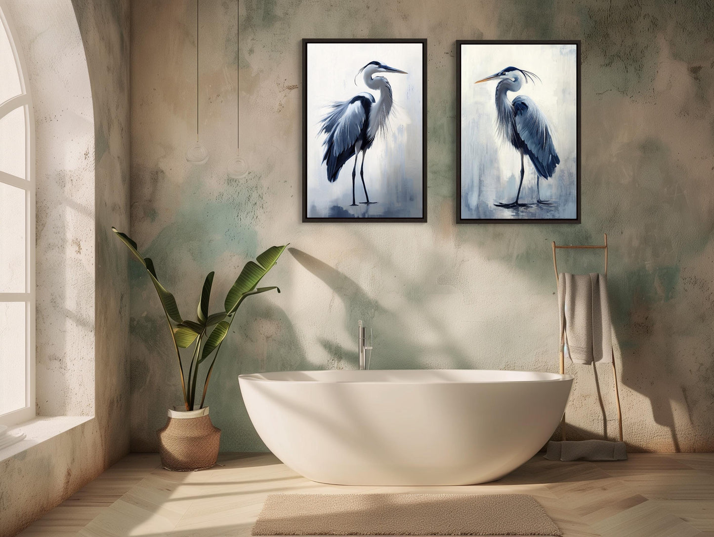 Blue Heron Set of 2 , Coastal Bird canvas wall art, gallery-wrapped or framed