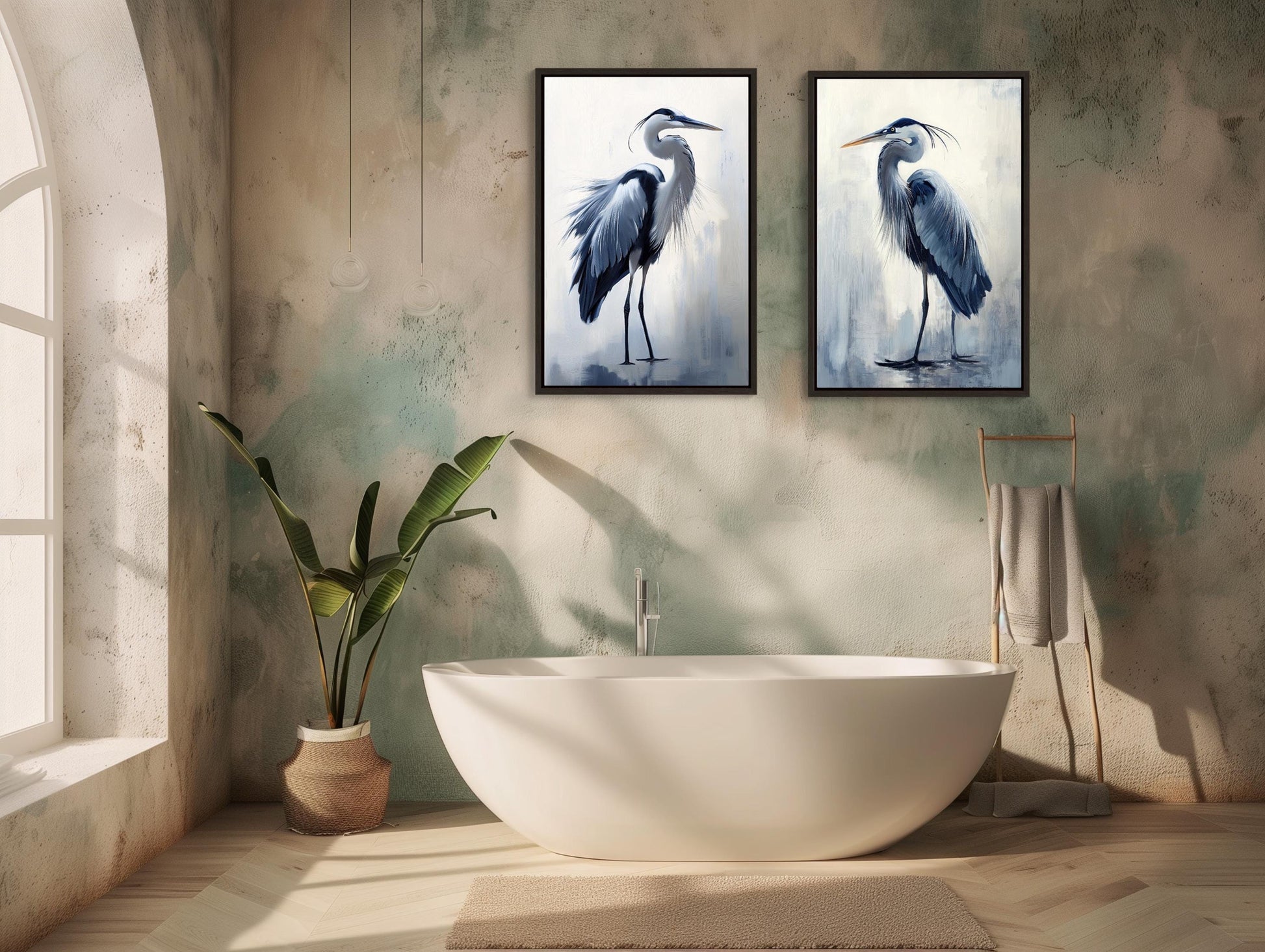 Blue Heron Set of 2 , Coastal Bird canvas wall art, gallery-wrapped or framed