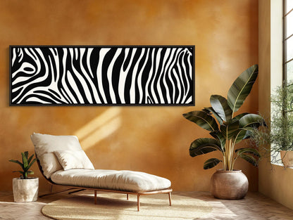 Zebra Stripe , Extra Large Black White canvas wall art shown in a living room (view 3)