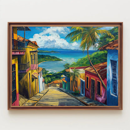 Old San Juan , Puerto Rico Wooden Frame canvas wall art shown in a styled room
