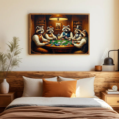Raccoons Playing Poker canvas print, premium giclée wall art (view 2)