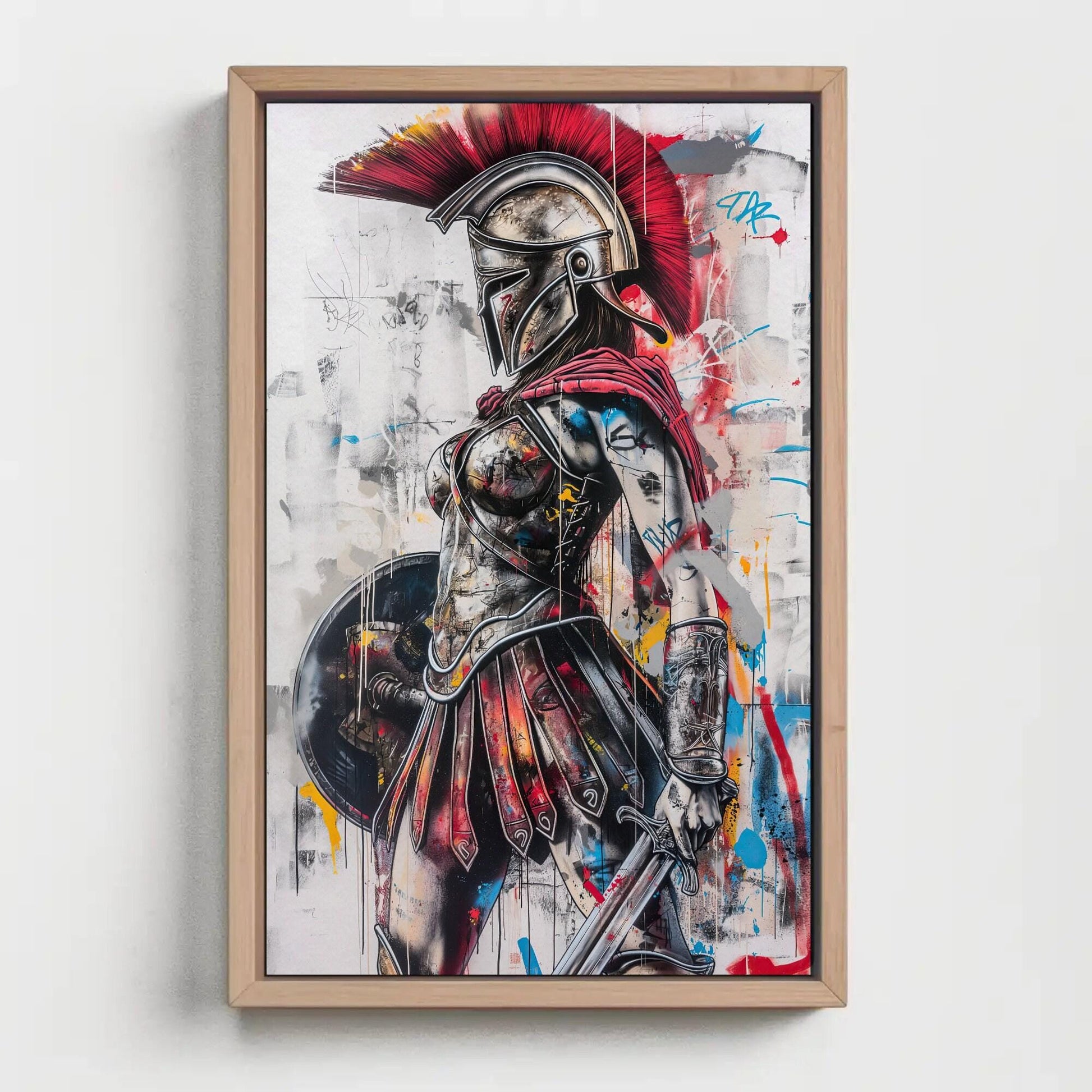 Greek Warrior canvas wall art shown in a styled room